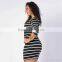 F20348A New fashion fat women dresses three quarter sleeve plus size bodycon slim stripe dress plus size women clothing for lady