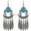 New Summer Style Ginasy Silver Geometry Turquoise Leaf Drop Tassels Dangle Earrings