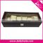 Wrist Watch Display Storage Organizer Box Container 6 Cell Black Leather Glass Top Box for Storing