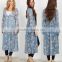New Fashion 100% Polyester Blue Floral Button Up Bell Sleeve Trendy Designs Chiffon Semi Sheer Sexy Ankle Long Dusty Cardigan