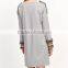 2017 Fashion Women Vintage Woven Tape And Fringe Detail Loose Dress Casual Long sleeve Heather Grey Dresses