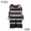 Ladies Winter Brown Stripe V-neck Knitted Long Pattern Pullover Sweater