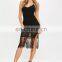 Wholesale Woman Clothes Black Strappy Lace Hem Midi Dress