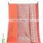 Indian Latest Orange Floral Quilt Cotton Vintage Ajrakh Kantha Throw Bedspread Blanket Ralli