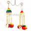 Pom pom jhumka earrings-Pom Pom Drop Earrings-Multicolor Chain pom pom earrings-BOHO Tribal Pom Pom Bell Earrings