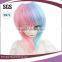 pink and blue curly synthetic girl doll wigs two ponytail