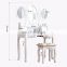 Large White 7-Drawer Vanity Makeup Dressing Table Set with 3 Mirrors and Jacquard Cushioned Stool