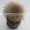 Factory sale 15-18cm raccoon pom poms hat