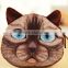 creative lovely cartoon 3d solid cat face expression 12x13cm plush mini change coin bag, ladies' zipper small money purse