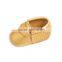 Baby Girls Mary Jane Flower Baby Shoes PU Leather Baby Moccasins Gold Bow Girls First Walker Toddler Moccs