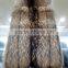 High Quality European Style Grils Raccoon Fur Long Coat /real Raccoon Fur
