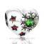 X353 Solid Pure 925 Antique Silver Charms Heart Christmas Diamond Snowflake Charm For Women