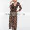 maxi dress long sleeve Deep V Neck Chiffon floor-length sheer leopard print Maxi Dress