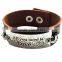 Brown/black color adjustable bracelets,inspirational words metal charm cuff bracelets,wide leather bracelet