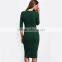 Work Summer Style Women Bodycon Dresses Sexy 2016 New Arrival Casual Green Crew Neck Half Sleeve Midi Dress