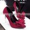Red shallow mouth bow pointed suede high heel new women shoes 2015