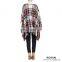 Women Bateau neckline Long cape sleeves Plaid Jacquard Fringe Poncho