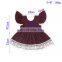 Latest Fashion Girl dress flutter sleeve lace tassel top Vintage red dress top