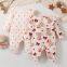 2pcs Newborn Baby's Bowknot Bear Print Long Sleeve Footie, Toddler & Infant Girl's Comfy Footed Romper Set For Spring Fall