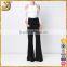 2016 Newest style ladies pants with wide leg, woman black leg flared pants, American newest casual solid ladies pants
