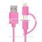 Hot Sale colorful MFi usb cable 2 in 1 usb cable