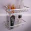 Silver Wall Mounted Bathroom Aluminum Storage Shelf Basket with Hooks