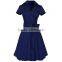 2016 Summer Fashion Women Bow Front Midi Dresses Ladies Casual Lapel Collar Short Sleeve Tunic Cotton Polka Dot Dress