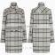 Wholesale OEM High Quality Women Winter Long Coat Grey Soft Wool Check Coat