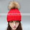 Hand made wholesale 100% acrylic striped pattern winter hats crochet hats big fur ball poms hats