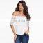 white off shoulder boob tube backless lace spliced sexy chiffon T-shirt blouse for ladies