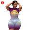 European and American women's gradual color love printing fashion sports leisure two piece women's wear