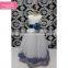 Fairy style white long dress with blue decorative pattern and blue waistband                        
                                                Quality Choice