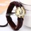 Newest style fashion 12 zodiac signs antique silver brown leather bracelet