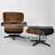 Replica Charles Lounge Chair and Ottoman Walnut Shell Black Leather