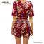 Red butterfly sleeve sexy deep v neck short women jumpsuits and rompers                        
                                                Quality Choice