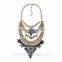 Fashion Jewelry vintage gunmetal with rhinestone and resin fringe bib statement necklace, 8 colors chunky necklace