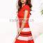 Red Striped Print Cap Sleeve A Line Dress 95% Polyester 5% Spandex Elegant Zip Short Dress