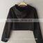 Fashion Ladies Crop Top Hoodie White 100% Cotton Fleece Pullover Hoodie Black Long Sleeve Cropped Sweatshirt Wholesale