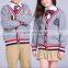 2017 V neck contrasted color buttoned 2-16 Y shool uniform cardigan