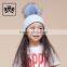 New Fashion Wholesale Kids Funny With Big Genuine Raccoon Fur Ball Winter Knit Hat Baby Crochet