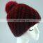 Winter women mink fur hats weaven knit fox fur pom pom hats