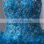 Blue Sweetheart Sleeveless Sweep Train Lace-up Evening Gowns Piping Beaded Quinceaneras Dress