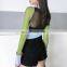2020 Hot Contrast Stitching Crop Top Sexy See-through Mesh Women Long Sleeve T-shirt
