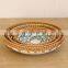 Handwoven Set Of 3 New Rattan tray With Ceramic Centerpiece Round Serving Tray for Table Handwoven Basket Wholesale