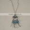 Ethnic Chandelier Necklace,Turquoise Beads and Metal Fringe,Leather Cord or Chain Boho Necklace