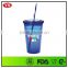 16oz insulated double wall heat-transfer printing plastic tumbler with straw