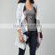 OEM Latest Ladies Women Fashion Long Sleeve Gray French Terry & Plaid Lined Drape Cardigan Sweaters Wholesale