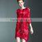 Latest European ladies digital printed gradients wrinkled dresses