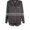 Dark Grey Contrast Trim Blank Pyjamas Shirt and Shorts Soft Silk Satin Sleepwear Long Sleeves Customzied