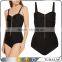 2017 wholesale women seamless black stretch knit slimming bodysuits with zipper